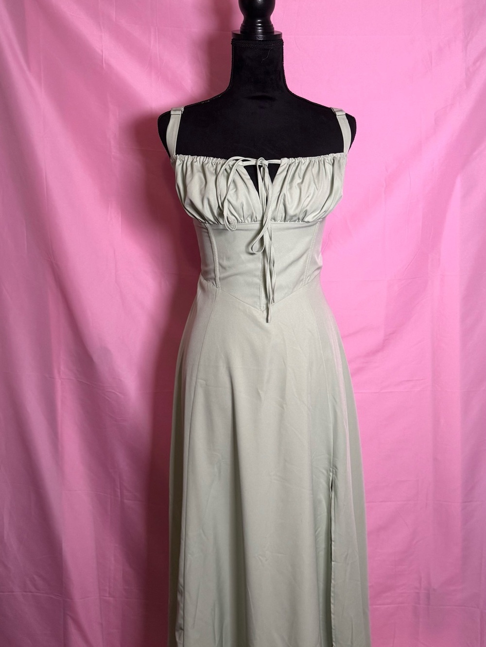 Women’s Sleeveless Corset-Style Maxi Dress in Sage Green